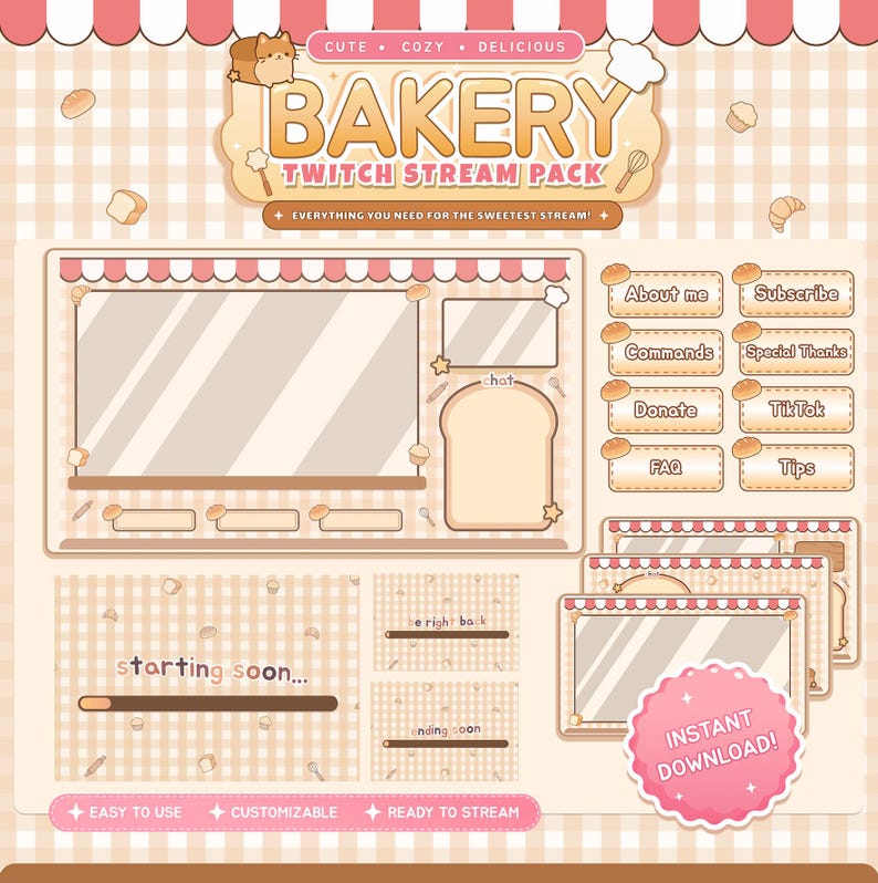 Cozy Bakery Twitch Stream Package, Animated Screens, Panels (instant ...