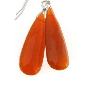 Carnelian Earrings Faceted Pear Long Large AAA Teardrops 14k Solid Gold or Filled or Sterling Silver Orange Chalcedony Agate Natural 2 Inch