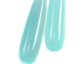 Aqua Blue Chalcedony Earrings Long Teardrop Shaped Smooth 14k Solid Gold or Filled or Sterling Silver Skinny Pale Soft Blue Natural Narrow 2