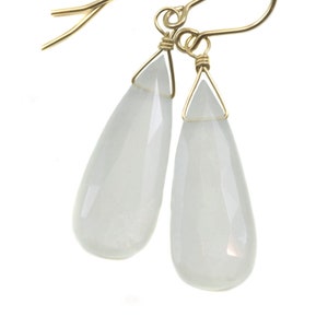 White Moonstone Earrings Sterling Silver or 14k Solid Gold Filled Faceted Teardrop Natural High Quality Simple Dainty Drops Shimmery Drops