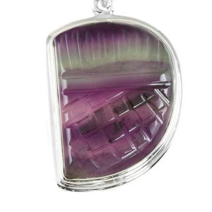 Fluorite Pendant Purple Teal Striped Large Necklace Pendent Bezel Set Natural Genuine  Contemporary Flourite AAA Rectangle Off Round