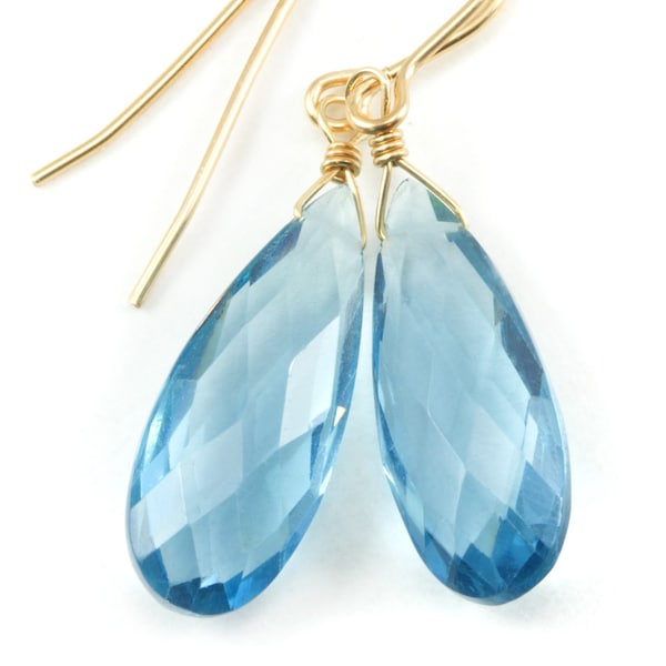 London Blue Earrings Faceted Stimulared Topaz Long Teardrop Briolette Drops 14k Solid Gold or Filled or Sterling Silver Simple Classic Drops