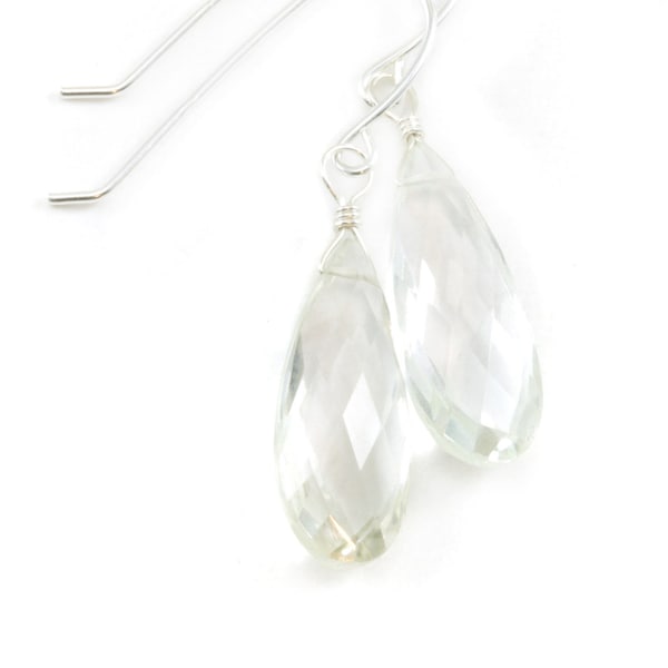 Crystal Clear Quartz Earrings Long Faceted Teardrop Drops 14k Solid Yellow Gold or Filled or Sterling Silver Natural Classic Basic Simple