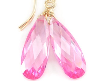 Orecchini Pendenti Donna Placcati Oro Rosa E Argento Con Zirconia, Design Elegante 8cm, Ipoallergenici