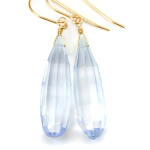 Ice Aqua Blue Sim Topaz Earrings Faceted Large Rounded Long Teardrop Sterling Silver or 14k Solid Gold or Filled Fancy Light 2 Inch Drops
