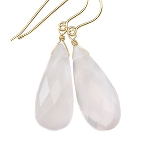 Rose Quartz Earrings Long Soft Pink Faceted Pear Long Teardrop Dangle Sterling Silver or 14k Solid Yellow Gold or Filled Natural Classic