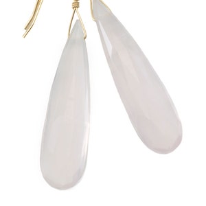 Rose Quartz Earrings X Long Soft Pink Faceted Pear Long Teardrop Dangle Sterling Silver or 14k Solid Yellow Gold or Filled Natural 2 Inches