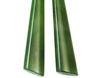 Green Jade Earrings Natural Nephrite Smooth Long Skinny 14k solid gold or filled or Sterling Silver Simple Contemporary thin Drops Long 2.7"