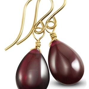Red Ruby Cubic Zirconia Earrings Smooth Teardrop AAA CZ  Sterling Silver or 14k Solid Gold or 14k Yellow or Rose Gold Filled Dangles