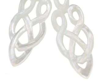 Mother of Pearl Earrings White Shell Carved Relief Celtic Infinity Teardrop Natural 14k Gold or Filled or Sterling Silver Large MOP 2.2