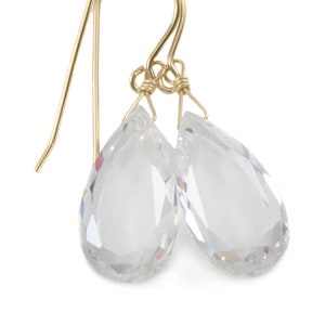 Clear Cubic Zirconia Earrings Simulated White Diamond Teardrop AAA CZ Sterling Silver or 14k Solid Gold or Filled Faceted Pear Drops 1.4 In