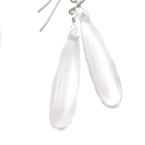 Crystal Clear Quartz Earrings Long Smooth Teardrop Drops 14k Solid Gold or Filled or Sterling Silver Pear Shape Puffed Drops Classic 2 Inch