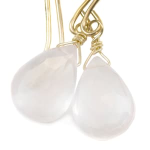 Rose Quartz Earrings Pink Faceted Teardrop Dangle Sterling Silver or 14k Solid Gold or Filled Classic Pear Shape Dainty Simple Soft color