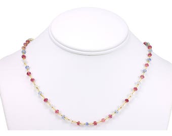 Tourmaline Necklace Amber Green Brown Faceted chain link 14k gold Filled 18 19