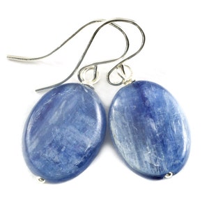 Kyanite Earrings  High Quality Raw Smooth Oval Drops 14k Solid Gold or Filled or Sterling Silver Rich Blue Natural Real Gemstones Simple