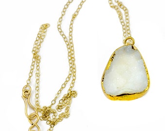 Drusy Necklace and Pendant Large Very White Druzy 14k Gold Chain 16"  Super Sparkle Spyglass Designs