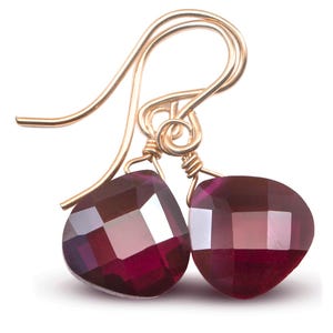 Red Cubic Zirconia Earrings Faceted Simulated Ruby Teardrop AAA CZ  Sterling Silver or 14k Solid Gold or Filled Heart Simple Dainty Daily