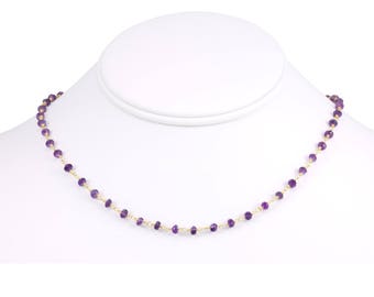 Purple Amethyst Necklace Faceted Spaced Link Beaded Sterling Silver or 14k Gold Fill or Black Oxidized 18 19 Inches Dainty