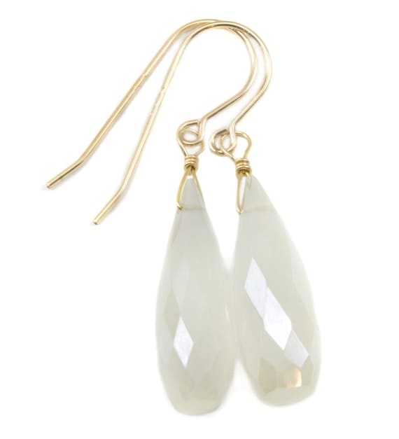 Vintage Faceted Chalcedony Teardrop and Sterling Silver Bead Teardrop Dangle Earrings Pair with Sterling Silver French Wire Back