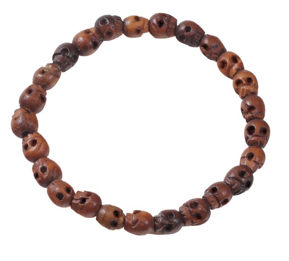 Skull Bracelet Carved Brown or Black Wood Small Medium Large Size