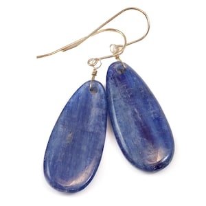 Kyanite Earrings High Quality Large Long Smooth Teardrop 14k Solid Gold or Filled or Sterling Silver Rich Blue Natural Real  Simple 2 Inch