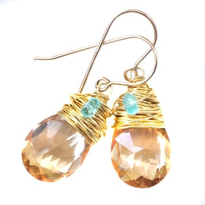 Spyglass Designs Wire Wrapped Earrings created with Imperial Yellow Crystal  14k Solid Gold or Sterling Silver Dangles Sim Topaz Drops