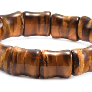 Tiger&#39;s Eye Bracelet Curved Natural Bangle Style Stretchy Rectangular shaped Stones 6 7 7.5 Inches Adjustable Blue Red Polished Spyglass