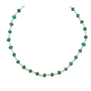 Grün Onyx Halskette Facettierte Spaced Link Perlen 14k Gold Fill oder Sterling Silber Halskette 18 19 Zoll Reich Smaragdgrün in Farbe 3 mm oder 5 mm