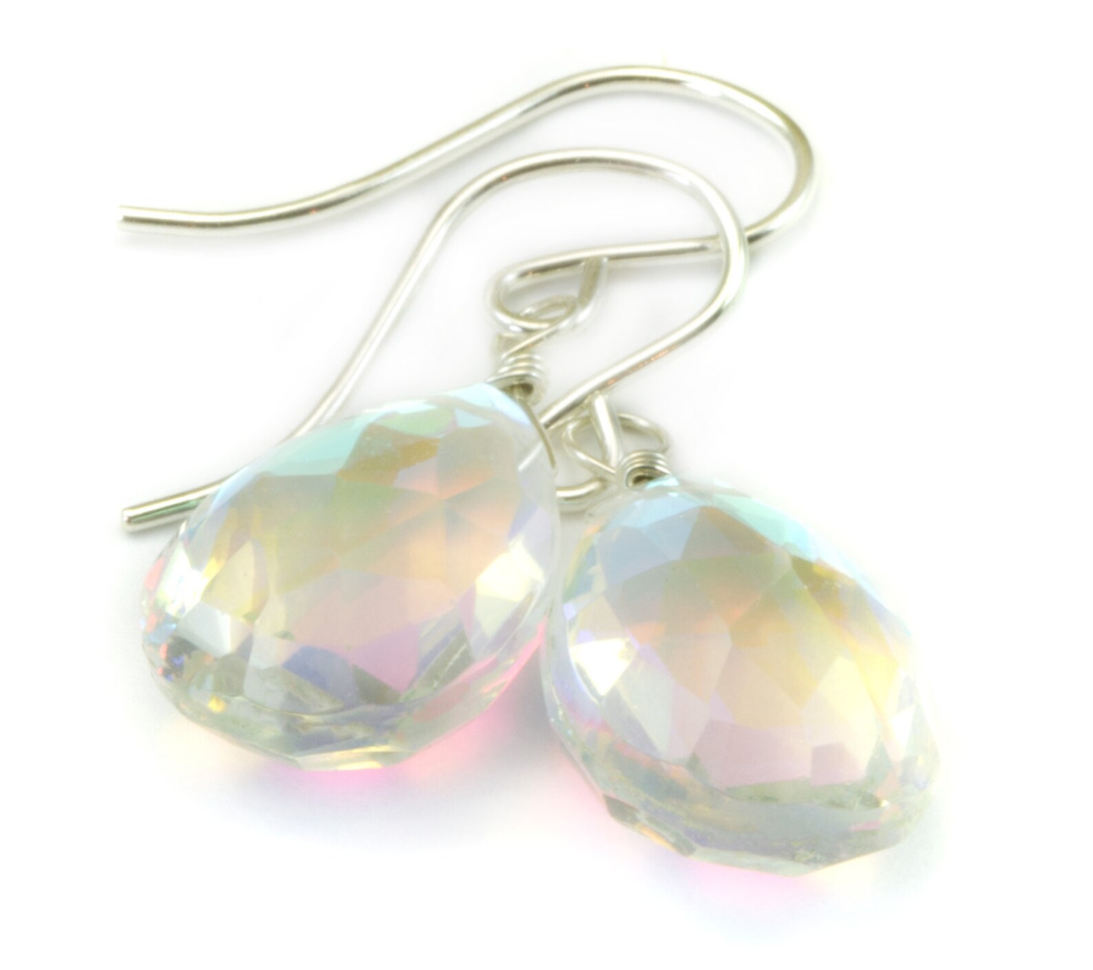 Mystic Clear Rainbow Quartz Earrings Pear Teardrop Faceted 14k Etsy