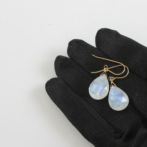 Rainbow Blue Moonstone Earrings 14k Solid Gold or Filled or Sterling Silver Faceted Large Briolette Teardrops Simple Dangles