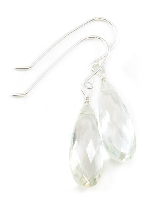 Long Teardrop Shape Faceted Clear Crystal Quartz Earrings Sterling Silver Long Teardrop Shape Faceted Clear Crystal Quartz Earrings Sterling Silver