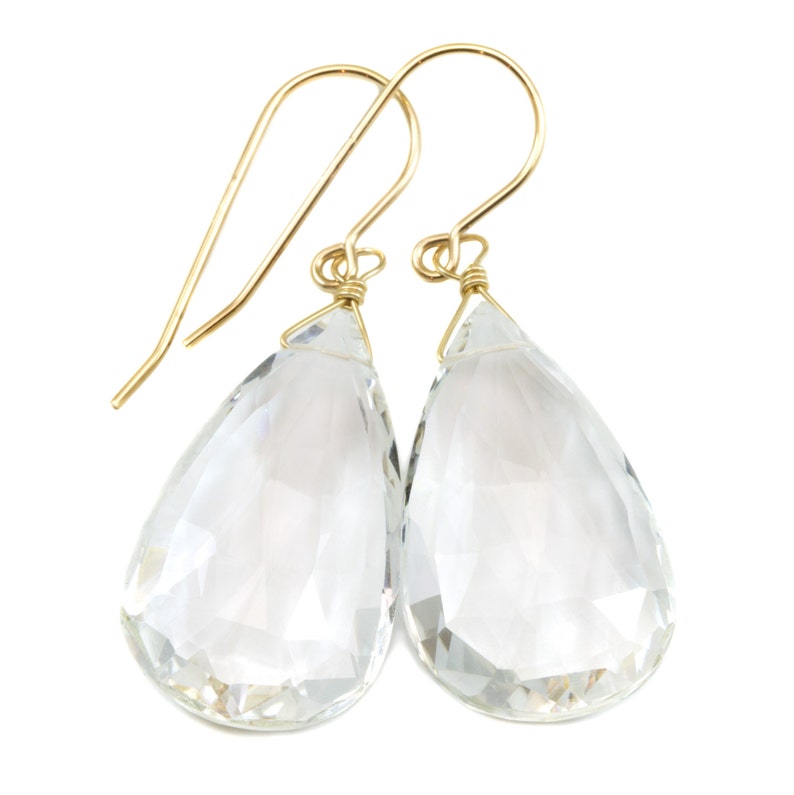 Crystal Clear Quartz Earrings Large Faceted Teardrop Drops 14k - Etsy