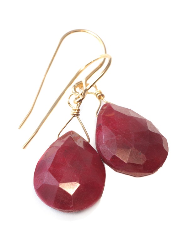 Dyed Red Corundum Teardrop Shape D-wire Earrings Sterling Silver Dyed Red Corundum Teardrop Shape D-wire Earrings Sterling Silver