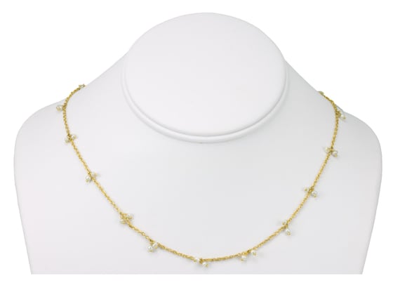 Silvery White Pearl Necklace 14k Gold Filled Spaced Chain Link - Main Image