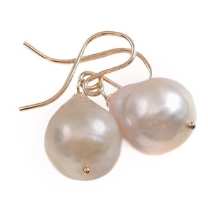 Baroque Pearl Earrings Sterling Silver or 14k Solid Yellow Gold or Filled Champagne Pink Simple Pearls Freshwater Cultured Unique Drops