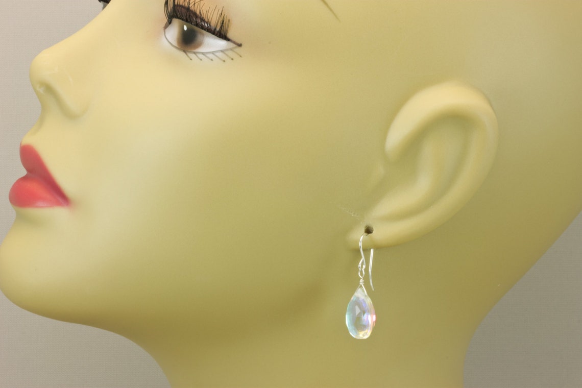 Mystic Clear Rainbow Quartz Earrings Pear Teardrop Faceted 14k Etsy