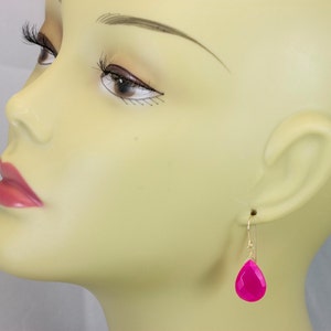 Hot Pink Chalcedony Earrings AAA Faceted Large Drops 14k Solid Gold or Filled or Sterling Silver Pear Fuchsia Magenta Classic Drops image 3