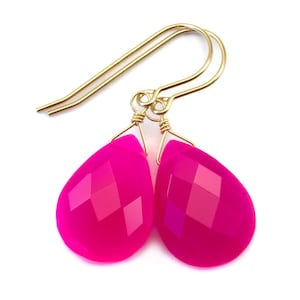 Hot Pink Chalcedony Earrings AAA Faceted Large Drops 14k Solid Gold or Filled or Sterling Silver Pear Fuchsia Magenta Classic Drops image 1