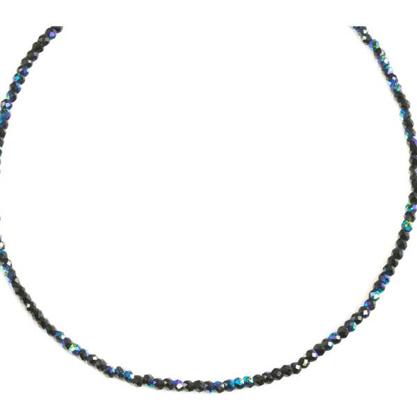 Black Spinel Necklace Sterling Silver or 14k Gold Filled 2 to 3mm 18 Inch Faceted AAA Solid Beaded Strand Natural Faceted Mystic Blue Finish