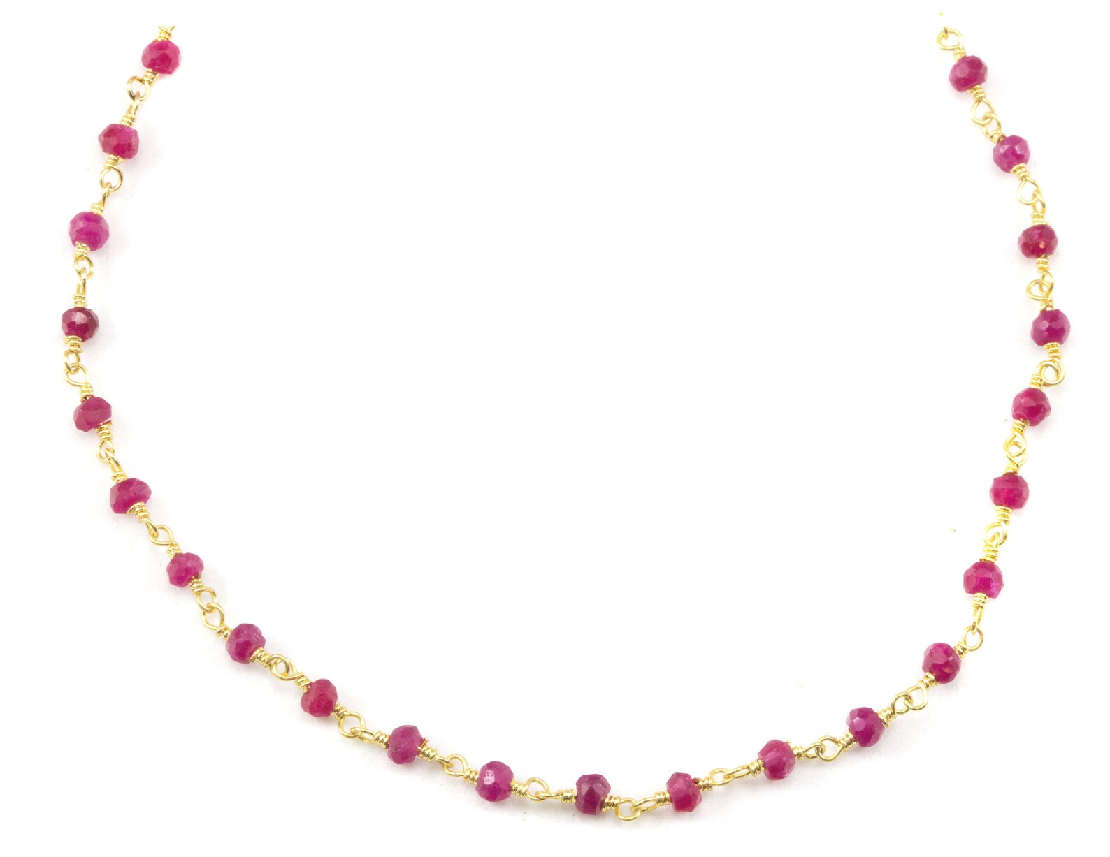 Red Ruby Necklace Spaced Chain Link Faceted Beaded Sterling Silver or ...