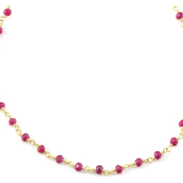 Red Ruby Necklace Spaced Chain Link Faceted  Beaded Sterling Silver  or 14k Gold Fill Necklace 18 19 Inches Dainty Design Simple