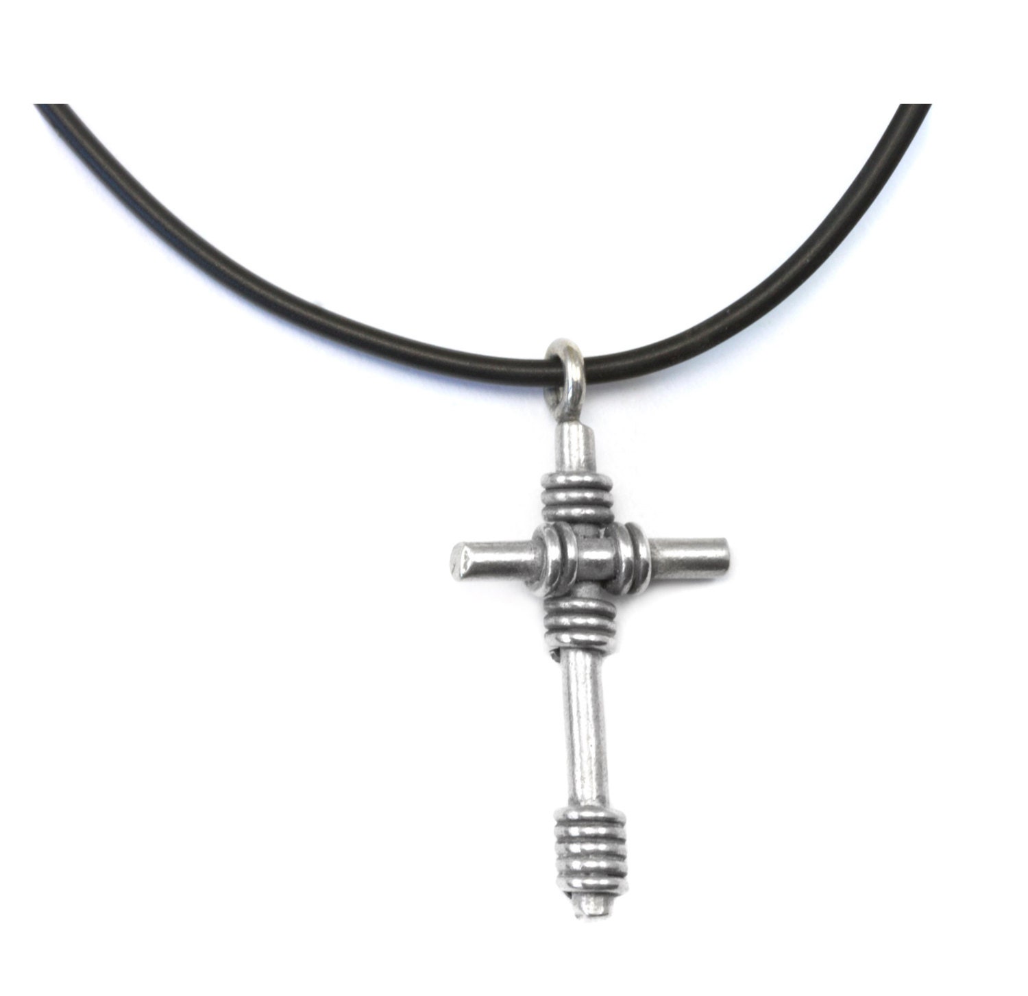 Cross Pendant Necklace Black Chord 