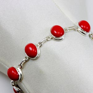 Red Coral Bamboo Bracelet Bezel Set Toggle Clasp Sterling Silver  7 8 Inches Adjustable Earthy Natural Contemporary Oval Cabachon Cut