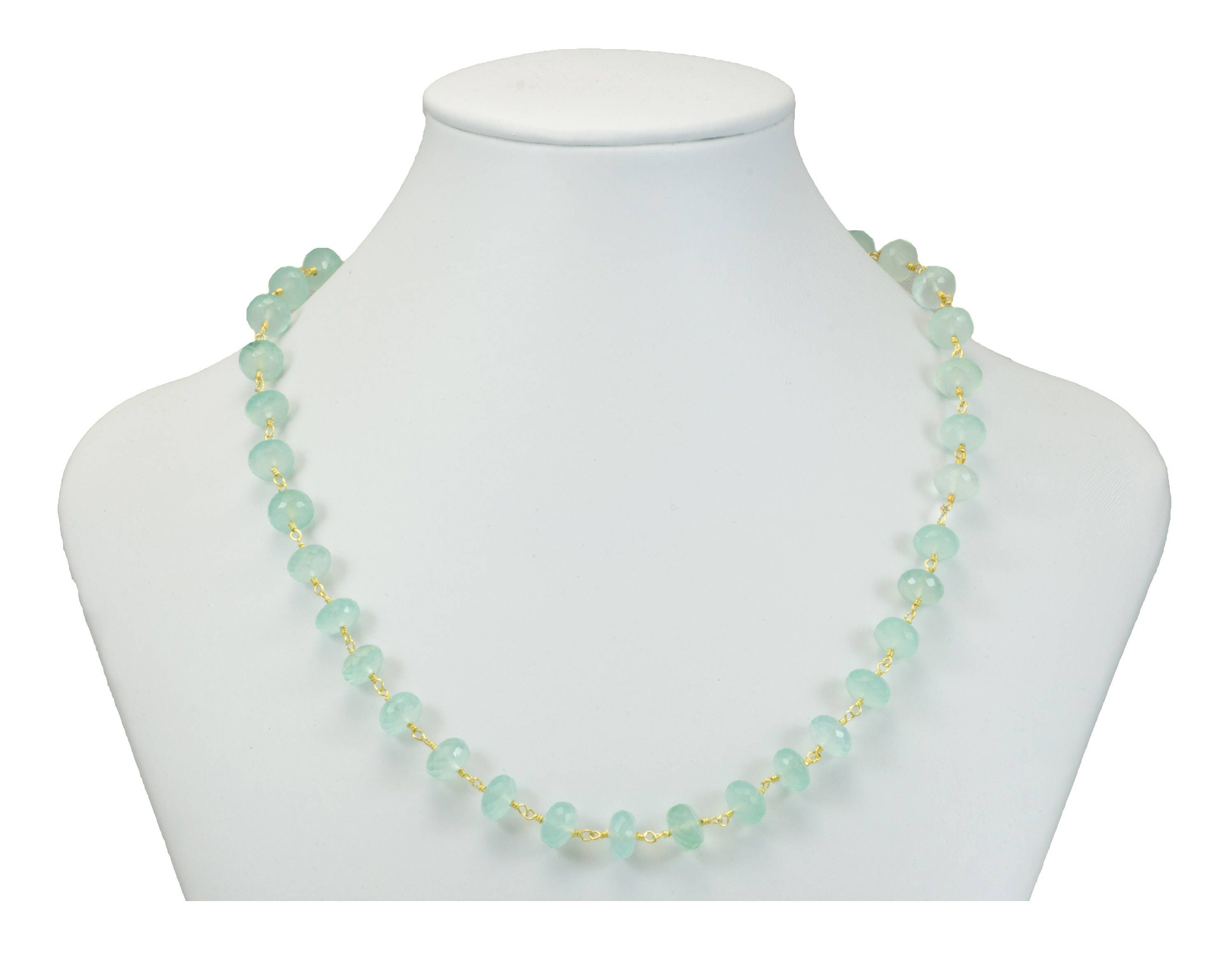 Sea Blue Faceted Chalcedony Adjustable Bracelet - 14k Gold