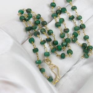 Green Emerald Necklace Faceted Spaced Link Beaded 14k Gold Filled Necklace 18 19 Inches Rondelles AAA Cut Rich Raw Emerald 3 or 4mm