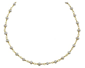 Small Pearl Necklace Freshwater Cultured  14k Gold Fill or Sterling Silver Chain Link Dainty White Pearls Everyday Feminine Wear