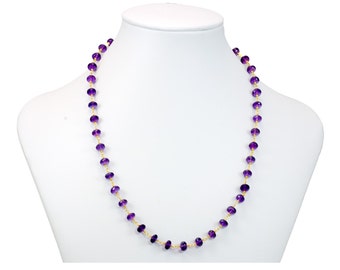 Purple Amethyst Necklace 14k Gold Fill Beaded Chain Link  24 Inches 6mm rondelles Deep Rich Purple Faceted AAA Natural Amethysts