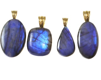 Labradorite Pendant Gold Bail Marquise Teardrop or Oval Square  Large Cabochon  Select AAA Simple  Natural Blue Flash Spyglass Design 2 In