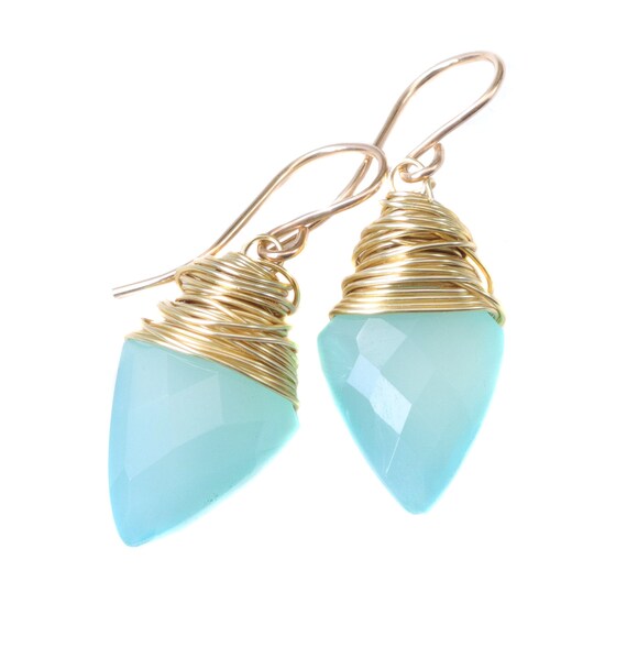 Faceted Blue Chalcedony Earrings Teardrop Shape Sterling Silver Faceted Blue Chalcedony Earrings Teardrop Shape Sterling Silver