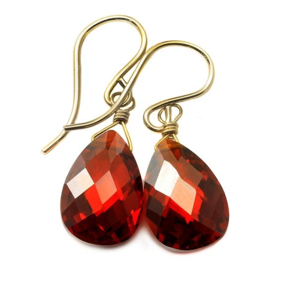 Yellow Cubic Zironia Earrings Faceted Pear 14kt Gold-filled
